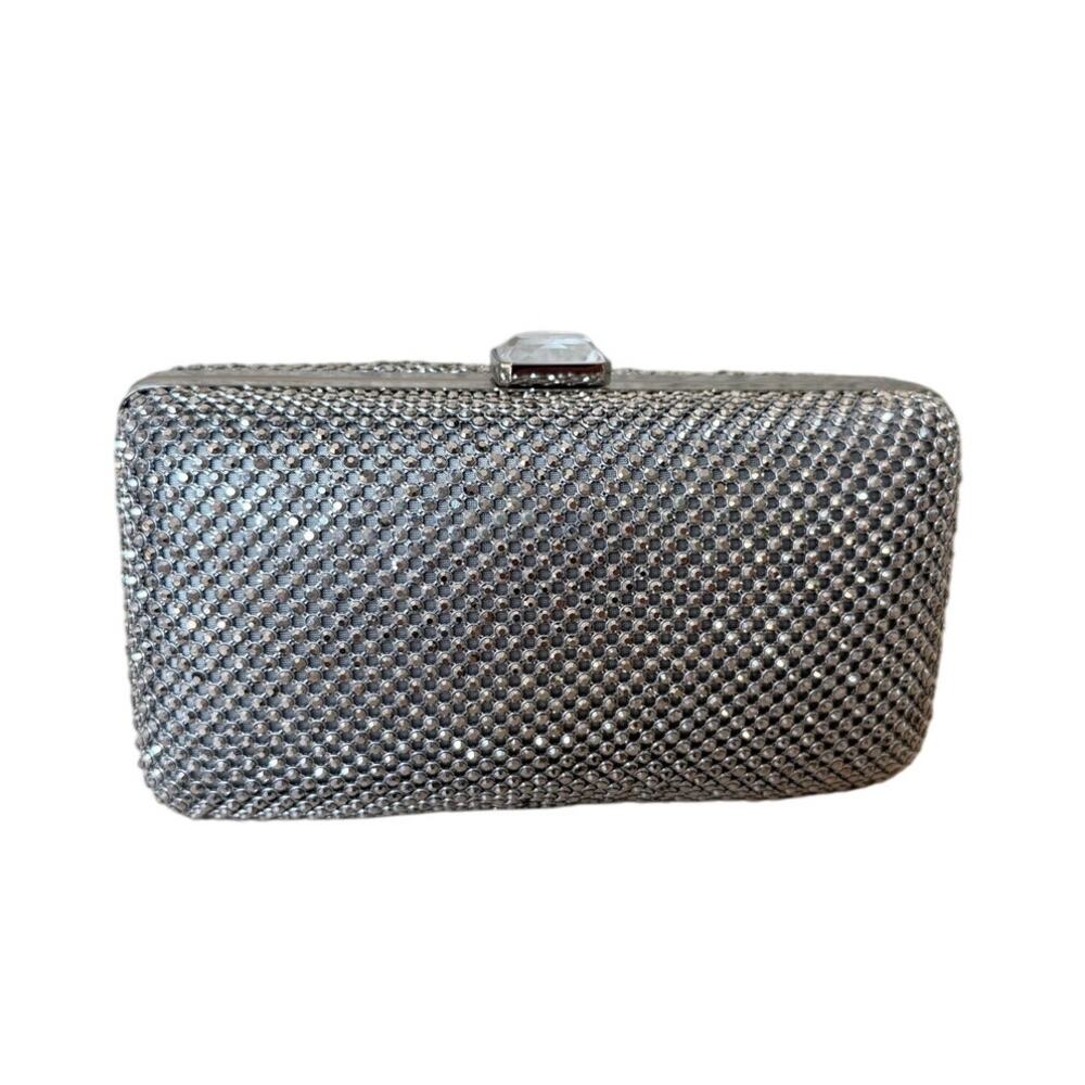 Sondra Roberts Silver Rhinestone Box Clutch Evening Bags